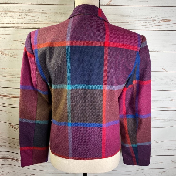 Vintage 80's City Girl Plaid Cropped Blazer 9/10 - Picture 4 of 8